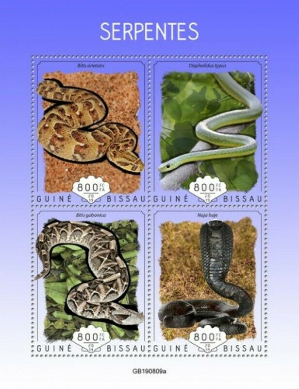 Guinea Bissau - 2019 Schlangen Auf Briefmarken - 4 Briefmarke Blatt - Gb190809a